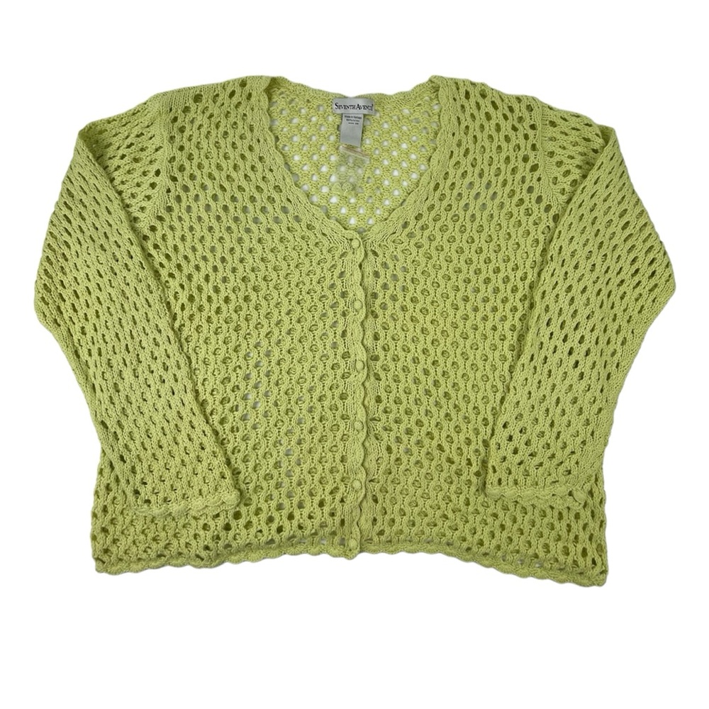 Vintage Open Knit Cardigan Sweater Solid Yellow Seventh Avenue Womens Size 3XL
